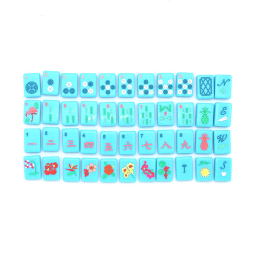 Bright blue Mahjong tiles from island collection. Tile size: 1" x 1 7/16" x 7/16". 